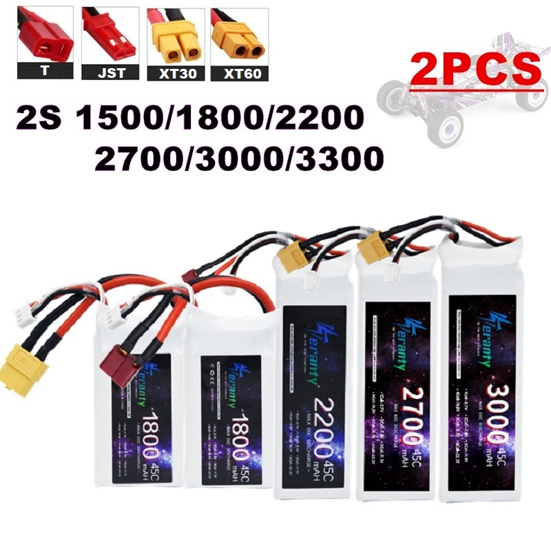 Drone Battery 4S - 2PCS 7.4V Lipo 2S Battery 1500mah/1800mAh/2200mah/2700mah/3000mah/3300mah