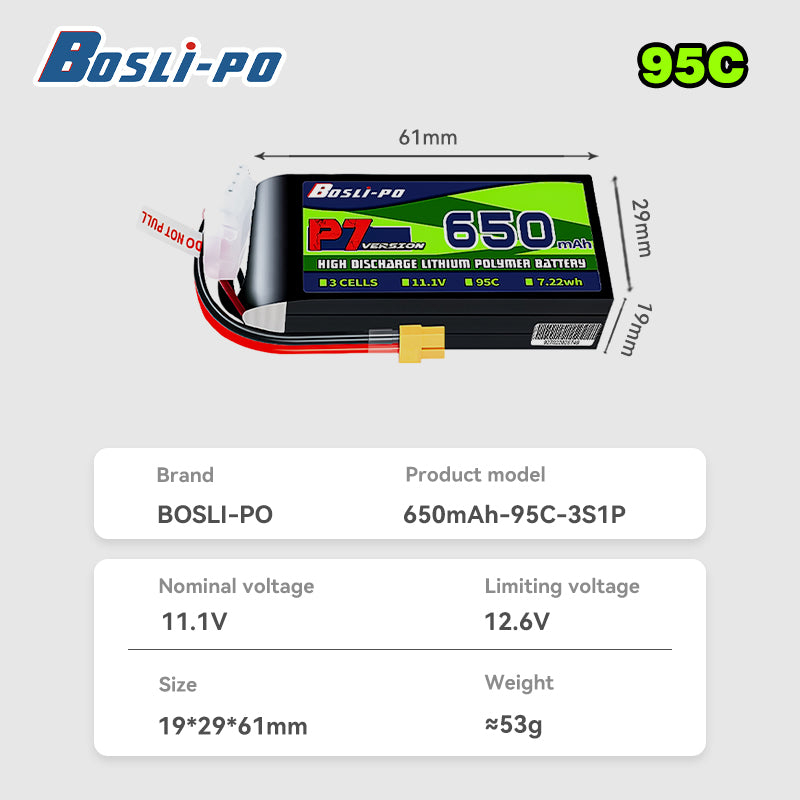 Boslipo P7 Version 650mAh 95C  - Drone Battery 4S review and price